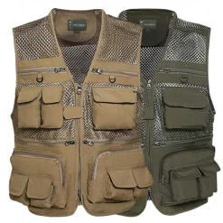 Men's Fishing Vest Hiking Vest Sleeveless V Neck Vest / Gilet Jacket Top Outdoor Breathable Quick Dry Multi Pockets Lightweight Polyester Army Green Khaki Dark Blue Fishing Climbing Camping / Hiking