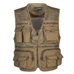 Men's Fishing Vest Hiking Vest Sleeveless V Neck Vest / Gilet Jacket Top Outdoor Breathable Quick Dry Multi Pockets Lightweight Polyester Army Green Khaki Dark Blue Fishing Climbing Camping / Hiking