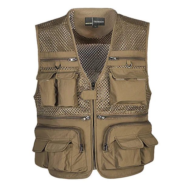 Men's Fishing Vest Hiking Vest Sleeveless V Neck Vest / Gilet Jacket Top Outdoor Breathable Quick Dry Multi Pockets Lightweight Polyester Army Green Khaki Dark Blue Fishing Climbing Camping / Hiking