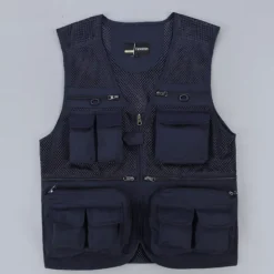 Men's Fishing Vest Hiking Vest Sleeveless V Neck Vest / Gilet Jacket Top Outdoor Breathable Quick Dry Multi Pockets Lightweight Polyester Army Green Khaki Dark Blue Fishing Climbing Camping / Hiking