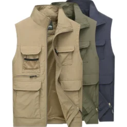 Men's Fishing Vest Hiking Vest Work Vest Sleeveless Vest / Gilet Jacket Top Outdoor Breathable Quick Dry Lightweight Sweat wicking Military color Blue khaki Fishing Climbing Camping / Hiking / Caving