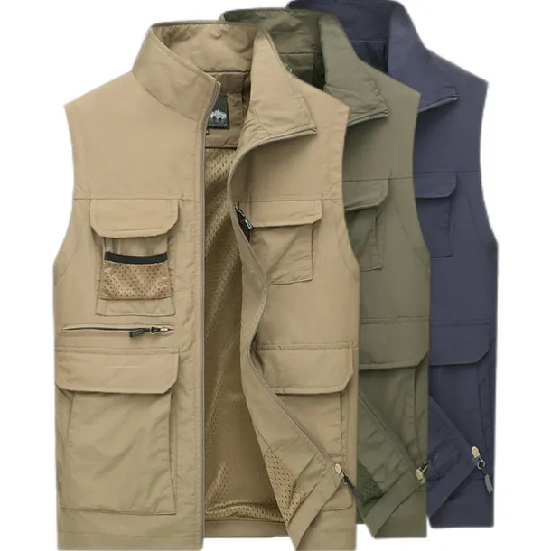Men's Fishing Vest Hiking Vest Work Vest Sleeveless Vest / Gilet Jacket Top Outdoor Breathable Quick Dry Lightweight Sweat wicking Military color Blue khaki Fishing Climbing Camping / Hiking / Caving