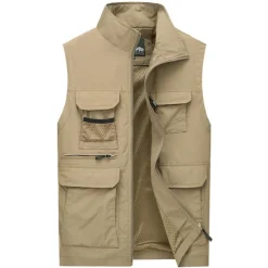Men's Fishing Vest Hiking Vest Work Vest Sleeveless Vest / Gilet Jacket Top Outdoor Breathable Quick Dry Lightweight Sweat wicking Military color Blue khaki Fishing Climbing Camping / Hiking / Caving