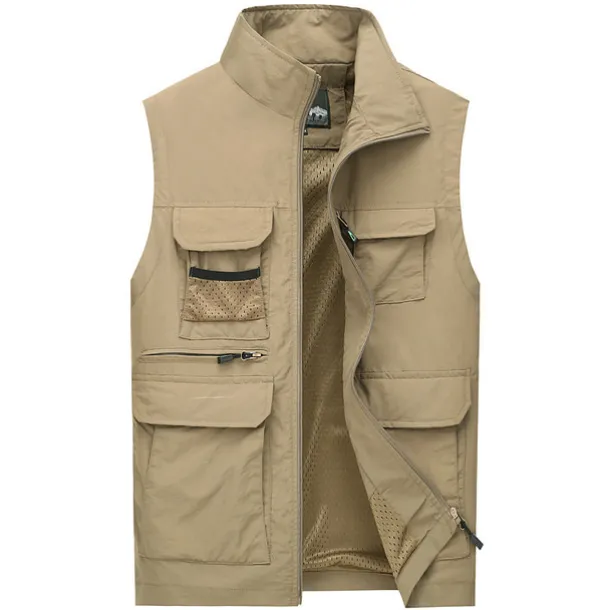 Men's Fishing Vest Hiking Vest Work Vest Sleeveless Vest / Gilet Jacket Top Outdoor Breathable Quick Dry Lightweight Sweat wicking Military color Blue khaki Fishing Climbing Camping / Hiking / Caving