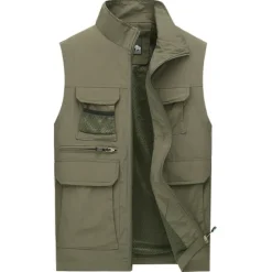 Men's Fishing Vest Hiking Vest Work Vest Sleeveless Vest / Gilet Jacket Top Outdoor Breathable Quick Dry Lightweight Sweat wicking Military color Blue khaki Fishing Climbing Camping / Hiking / Caving