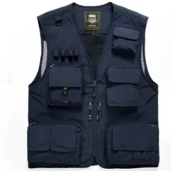 Men's Fishing Vest Hiking Vest Sleeveless Vest / Gilet Top Outdoor Windproof Breathable Quick Dry Lightweight Summer Polyester Sapphire Navy fluorescent yellow Fishing Climbing Camping / Hiking