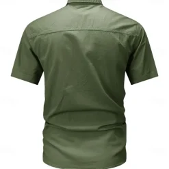 Men's Flag American US Flag Letter Printed Work Shirt Western Shirt Cargo Shirt Short Sleeve Western Style Tactical Fashion Casual Going out Summer Turndown Buttons Print Black Army Green Khaki Dark