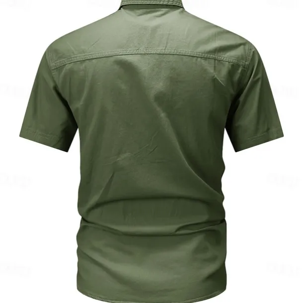 Men's Flag American US Flag Letter Printed Work Shirt Western Shirt Cargo Shirt Short Sleeve Western Style Tactical Fashion Casual Going out Summer Turndown Buttons Print Black Army Green Khaki Dark