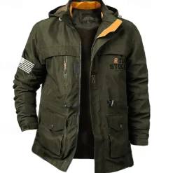 Men's Flag American US Flag Outdoor Jacket Coat Hoodie Jacket Tactical Practical Waterproof Casual Sports Outdoor Daily Wear Zip Front Adjustable Drawstring Hood Graphic Fall Winter Standing Collar