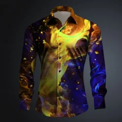 Men's Flame Button Up Shirt Printed Shirts Long Sleeve Subcultural Vacation Street Spring & Summer Turndown Print Button-Down Yellow Red