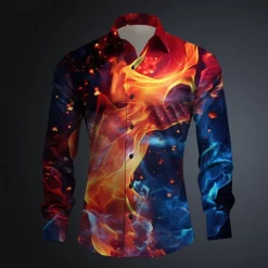 Men's Flame Button Up Shirt Printed Shirts Long Sleeve Subcultural Vacation Street Spring & Summer Turndown Print Button-Down Yellow Red