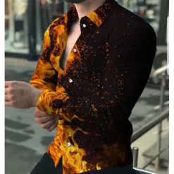 Men's Flame Shirt Button Up Shirt Long Sleeve Fashion Designer Casual Daily Holiday Going out Spring & Summer Turndown 3D Print Button-Down Light Yellow Yellow Purple Green