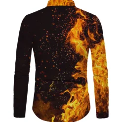 Men's Flame Shirt Button Up Shirt Long Sleeve Fashion Designer Casual Daily Holiday Going out Spring & Summer Turndown 3D Print Button-Down Light Yellow Yellow Purple Green