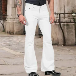 Men's Flared Pants Bell Bottom Casual Pants Buttons Lightweight Plain Comfort Breathable Casual Holiday Disco Lights Fashion Classic Style Black White