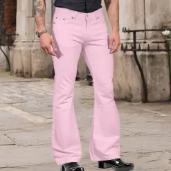 Men's Flared Pants Bell Bottom Casual Pants Buttons Lightweight Plain Comfort Breathable Casual Holiday Disco Lights Fashion Classic Style Black White