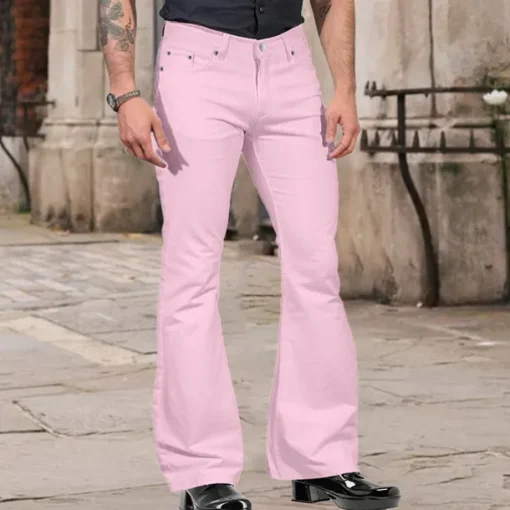 Men's Flared Pants Bell Bottom Casual Pants Buttons Lightweight Plain Comfort Breathable Casual Holiday Disco Lights Fashion Classic Style Black White