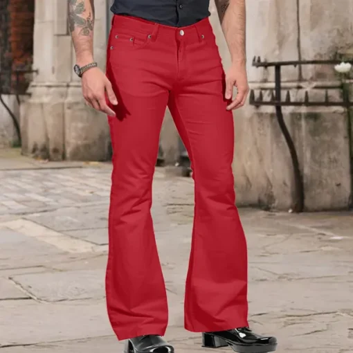 Men's Flared Pants Bell Bottom Casual Pants Buttons Lightweight Plain Comfort Breathable Casual Holiday Disco Lights Fashion Classic Style Black White