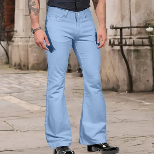 Men's Flared Pants Bell Bottom Casual Pants Buttons Lightweight Plain Comfort Breathable Casual Holiday Disco Lights Fashion Classic Style Black White