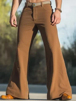 Men's Flared Pants Bell Bottom Trousers Chinos Casual Pants Pocket Straight Leg Plain Comfort Soft Full Length Outdoor Daily Going out Fashion Streetwear Black White Micro-elastic