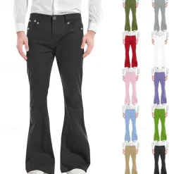 Men's Flared Pants Trousers Casual Pants Pocket Plain Comfort Breathable Outdoor Daily Going out Fashion Casual Black White