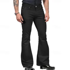 Men's Flared Pants Trousers Casual Pants Buttons Pocket Plain Comfort Outdoor Daily Fashion Casual ArmyGreen Black Micro-elastic