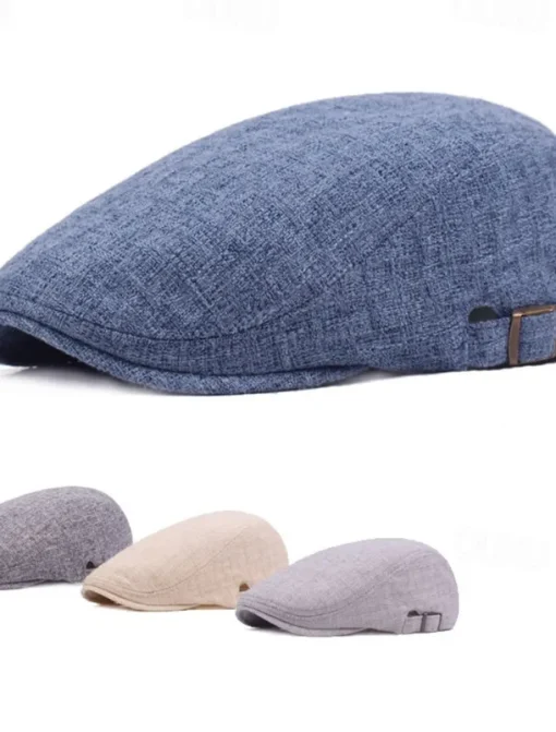 Men's Flat Cap Ascot Hat Newsboy Hat Black Blue Cotton / Linen Blend Fashion Casual Street Daily Plain Adjustable Sunscreen Breathable