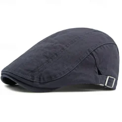 Men's Flat Cap Ascot Hat Newsboy Hat Black Navy Blue 100% Cotton Fashion Casual Street Daily Plain Adjustable Sunscreen Breathable