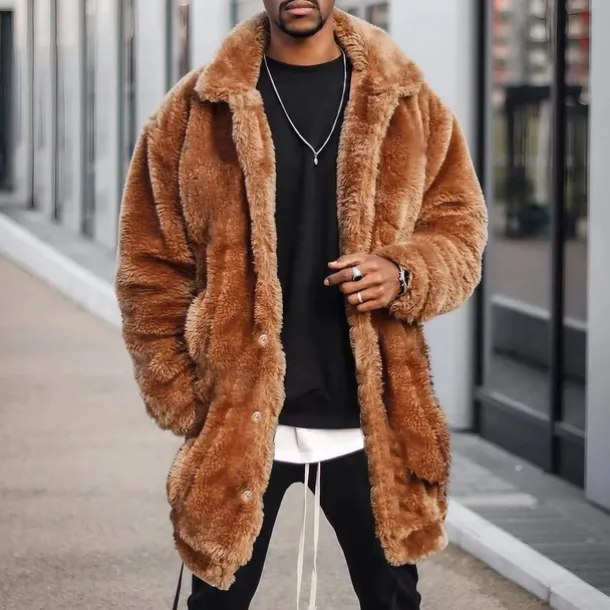 Men's Fleece Jacket Teddy Coat Outdoor Daily Wear Warm Button Pocket Fall Winter Plain Fashion Streetwear Lapel Regular Brown Jacket