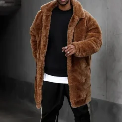 Men's Fleece Jacket Teddy Coat Outdoor Daily Wear Warm Button Pocket Fall Winter Plain Fashion Streetwear Lapel Regular Brown Jacket