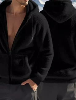 Men's Fleece Jacket Teddy Coat Hoodie Jacket Daily Vacation Thermal Warm Pocket Fleece Fall & Winter Plain Fashion Streetwear Hooded Regular Black Navy Blue Khaki Gray Jacket