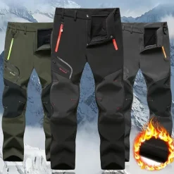 Men's Fleece Lined Pants Waterproof Hiking Pants Trousers Softshell Pants Winter Outdoor Thermal Warm Windproof Breathable Elastic Waist Fleece Bottoms Army Navy Grey Black Hunting Fishing Skiing