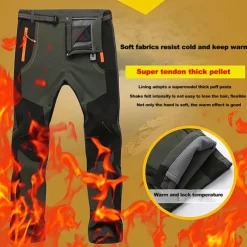 Men's Fleece Lined Pants Waterproof Hiking Pants Trousers Softshell Pants Winter Outdoor Thermal Warm Windproof Fleece Lining Pants / Trousers Bottoms Army Green Gray Black Hunting Fishing Climbing
