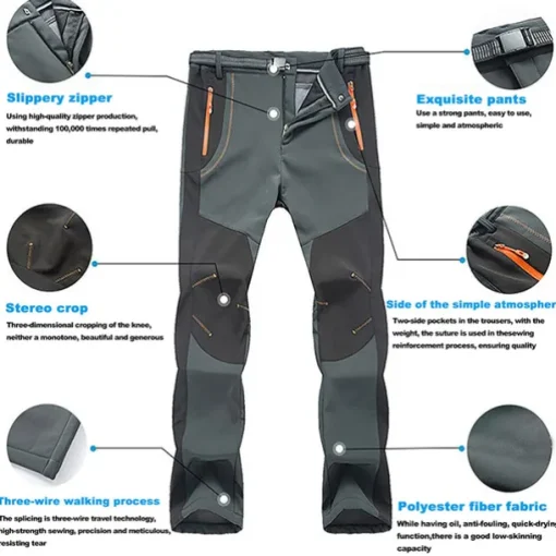 Men's Fleece Lined Pants Waterproof Hiking Pants Trousers Softshell Pants Winter Outdoor Thermal Warm Windproof Fleece Lining Pants / Trousers Bottoms Army Green Gray Black Hunting Fishing Climbing