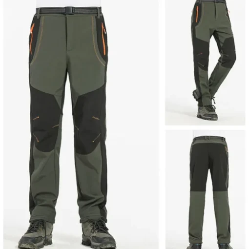 Men's Fleece Lined Pants Waterproof Hiking Pants Trousers Softshell Pants Winter Outdoor Thermal Warm Windproof Fleece Lining Pants / Trousers Bottoms Army Green Gray Black Hunting Fishing Climbing