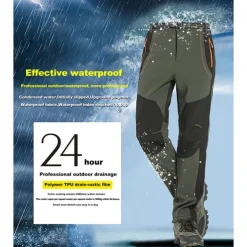 Men's Fleece Lined Pants Waterproof Hiking Pants Trousers Softshell Pants Winter Outdoor Thermal Warm Windproof Fleece Lining Pants / Trousers Bottoms Army Green Gray Black Hunting Fishing Climbing