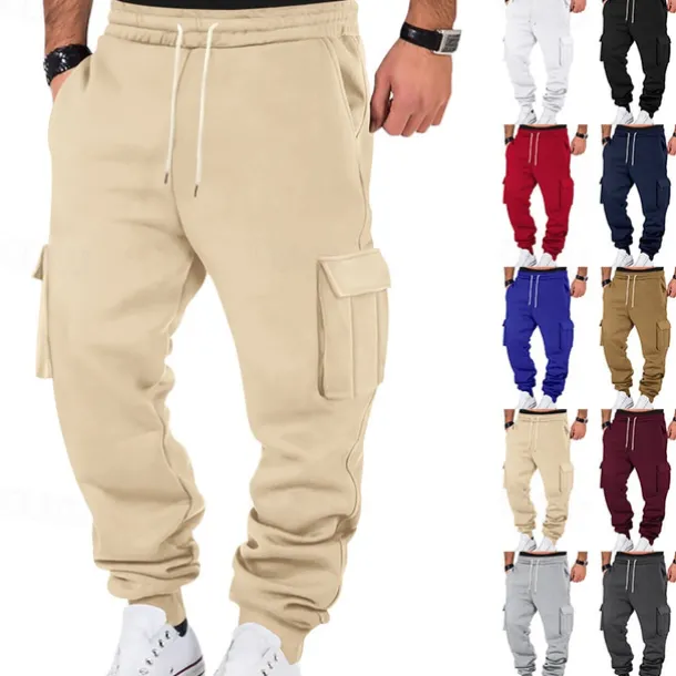 Men's Fleece Pants Sweatpants Joggers Trousers Cargo Sweatpants Pocket Drawstring Elastic Waist Plain Comfort Warm Sports Outdoor Daily Fashion Casual Black White Micro-elastic