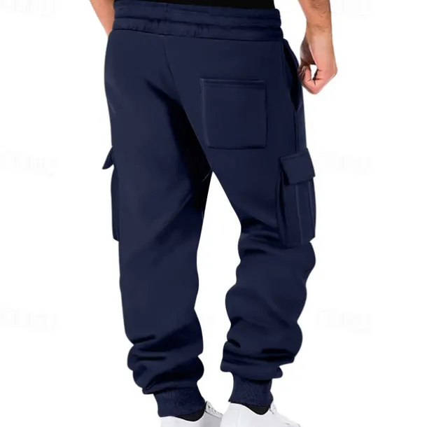 Men's Fleece Pants Sweatpants Joggers Trousers Cargo Sweatpants Pocket Drawstring Elastic Waist Plain Comfort Warm Sports Outdoor Daily Fashion Casual Black White Micro-elastic