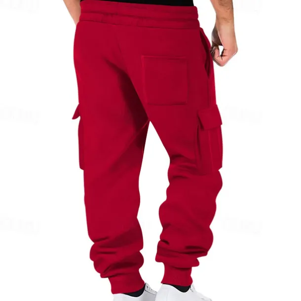 Men's Fleece Pants Sweatpants Joggers Trousers Cargo Sweatpants Pocket Drawstring Elastic Waist Plain Comfort Warm Sports Outdoor Daily Fashion Casual Black White Micro-elastic