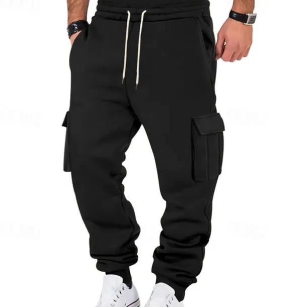 Men's Fleece Pants Sweatpants Joggers Trousers Cargo Sweatpants Pocket Drawstring Elastic Waist Plain Comfort Warm Sports Outdoor Daily Fashion Casual Black White Micro-elastic