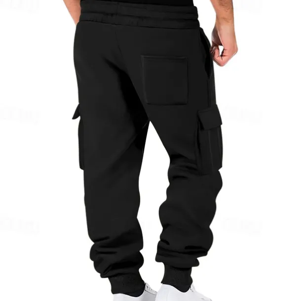 Men's Fleece Pants Sweatpants Joggers Trousers Cargo Sweatpants Pocket Drawstring Elastic Waist Plain Comfort Warm Sports Outdoor Daily Fashion Casual Black White Micro-elastic