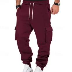 Men's Fleece Pants Sweatpants Joggers Trousers Cargo Sweatpants Pocket Drawstring Elastic Waist Plain Comfort Warm Sports Outdoor Daily Fashion Casual Black White Micro-elastic