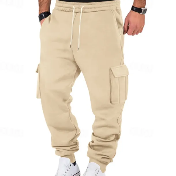 Men's Fleece Pants Sweatpants Joggers Trousers Cargo Sweatpants Pocket Drawstring Elastic Waist Plain Comfort Warm Sports Outdoor Daily Fashion Casual Black White Micro-elastic