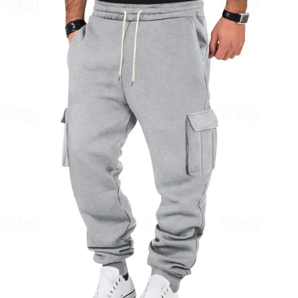 Men's Fleece Pants Sweatpants Joggers Trousers Cargo Sweatpants Pocket Drawstring Elastic Waist Plain Comfort Warm Sports Outdoor Daily Fashion Casual Black White Micro-elastic