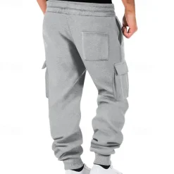 Men's Fleece Pants Sweatpants Joggers Trousers Cargo Sweatpants Pocket Drawstring Elastic Waist Plain Comfort Warm Sports Outdoor Daily Fashion Casual Black White Micro-elastic