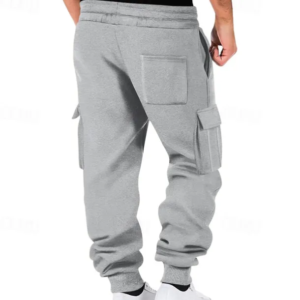 Men's Fleece Pants Sweatpants Joggers Trousers Cargo Sweatpants Pocket Drawstring Elastic Waist Plain Comfort Warm Sports Outdoor Daily Fashion Casual Black White Micro-elastic