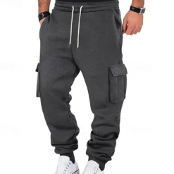 Men's Fleece Pants Sweatpants Joggers Trousers Cargo Sweatpants Pocket Drawstring Elastic Waist Plain Comfort Warm Sports Outdoor Daily Fashion Casual Black White Micro-elastic