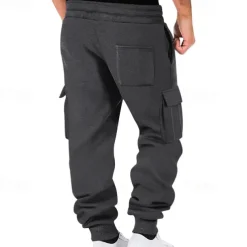 Men's Fleece Pants Sweatpants Joggers Trousers Cargo Sweatpants Pocket Drawstring Elastic Waist Plain Comfort Warm Sports Outdoor Daily Fashion Casual Black White Micro-elastic