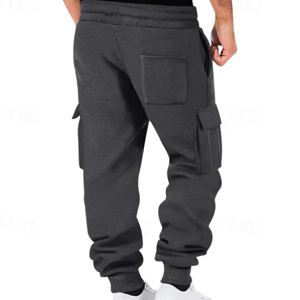 Men's Fleece Pants Sweatpants Joggers Trousers Cargo Sweatpants Pocket Drawstring Elastic Waist Plain Comfort Warm Sports Outdoor Daily Fashion Casual Black White Micro-elastic