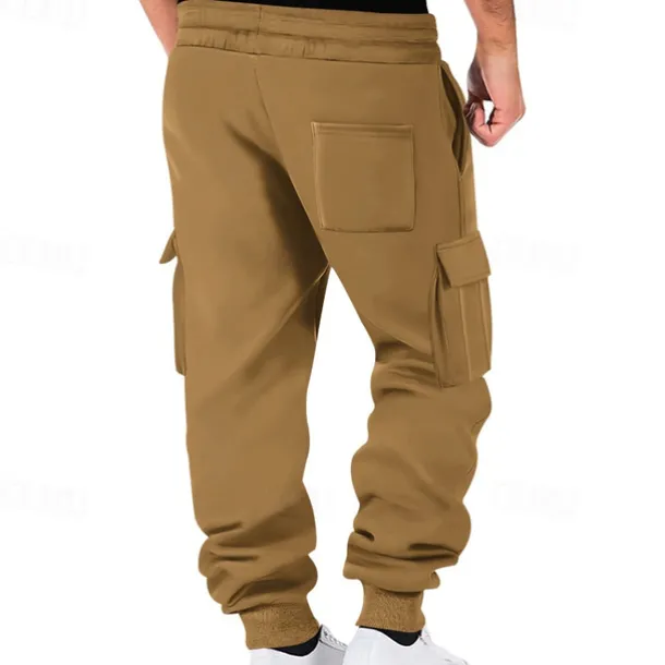 Men's Fleece Pants Sweatpants Joggers Trousers Cargo Sweatpants Pocket Drawstring Elastic Waist Plain Comfort Warm Sports Outdoor Daily Fashion Casual Black White Micro-elastic