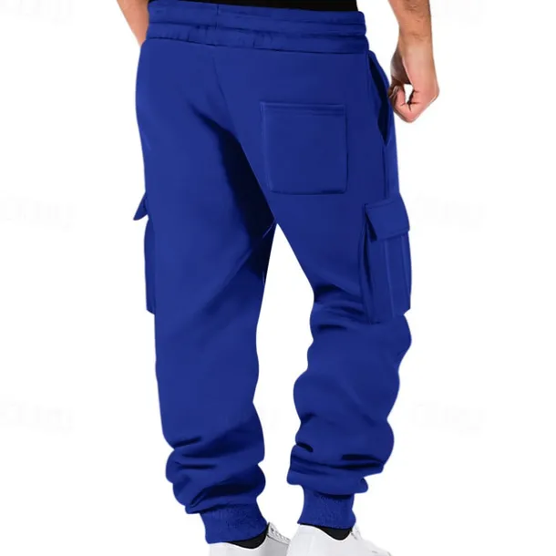 Men's Fleece Pants Sweatpants Joggers Trousers Cargo Sweatpants Pocket Drawstring Elastic Waist Plain Comfort Warm Sports Outdoor Daily Fashion Casual Black White Micro-elastic